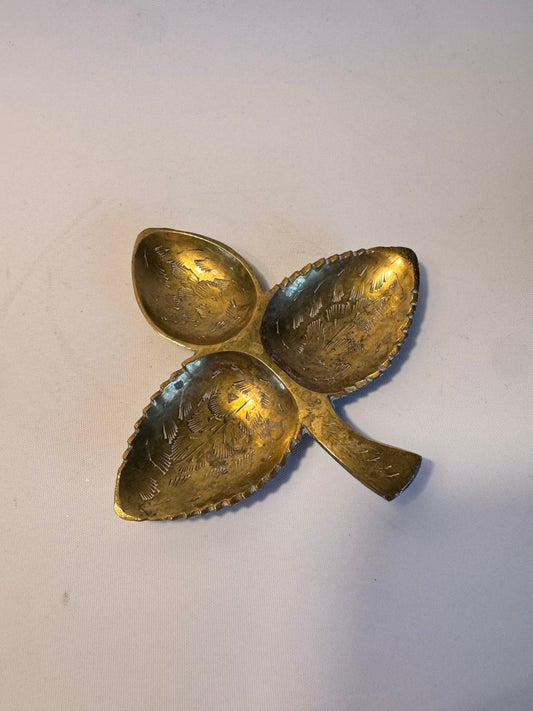 Indian Leaf Brass Trinket Dish | Ring Dish | Ashtray | Vintage Retro Decor |