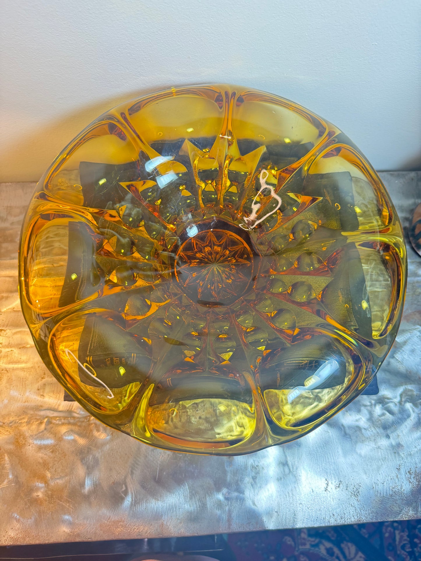 Large Art Deco Amber Depression Glass Bowl | Vintage Retro | Fruit Bowl