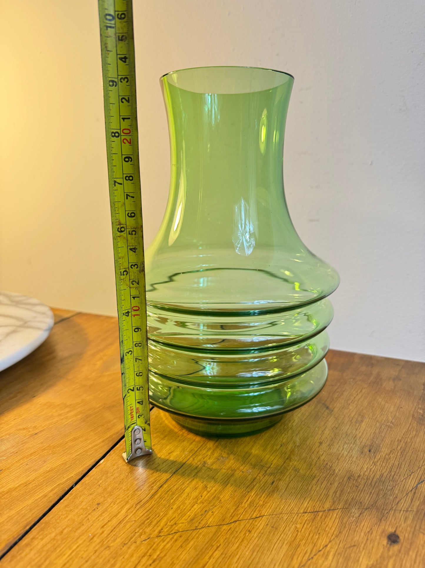 Green Hooped Glass Vase | Vintage Retro | Unusual Unique Quirky | Scandi |
