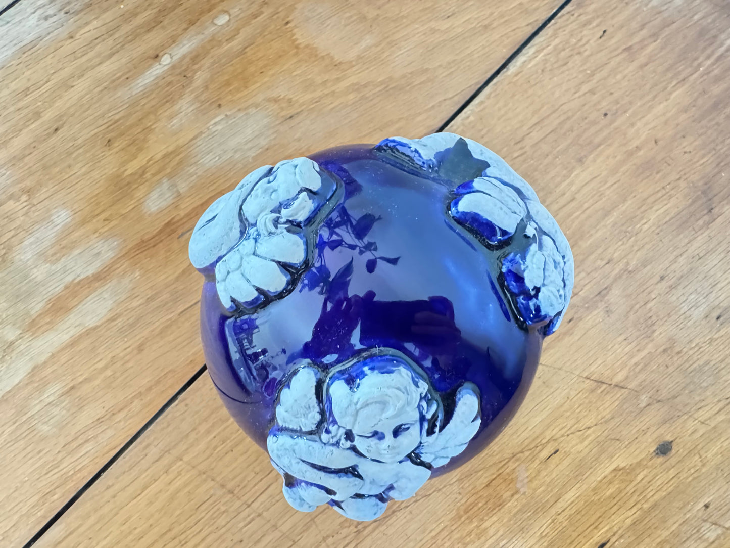 Ceramic Glazed Orb with Cherub Detail | Vintage Retro |