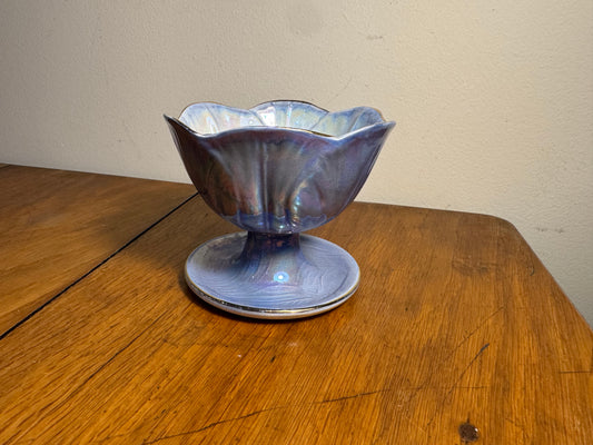 Lustre Maling Harlequin Flower Sundae Dish Blue/Purple Iridescent | Vintage Retro | Trinket Dish |