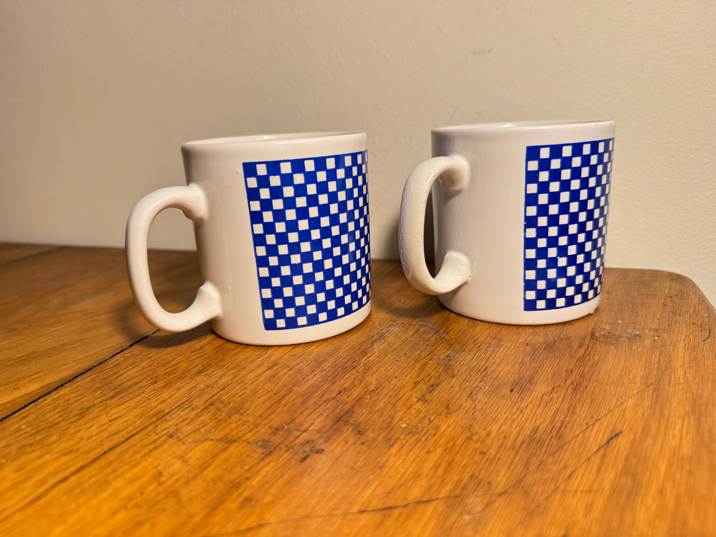 Vintage 1980's Ingrid Berger Mug FPC Blue & White Check Ceramic Coffee / Tea | Retro | Made in England |
