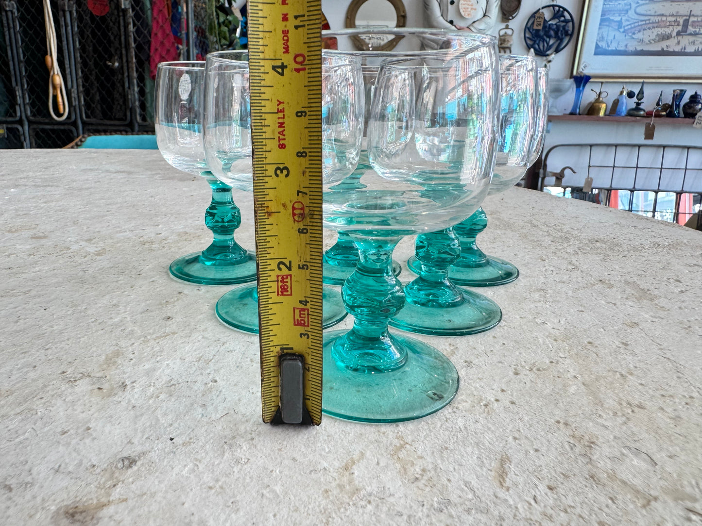 Turquoise Stem Glasses | Luminarc France | Wine/Cocktail/Aperitivo Glasses | Vintage Retro Barware Glassware |