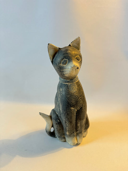 Wooden Hand Carved Cat | Vintage Retro | Decor | Quirky Unique |