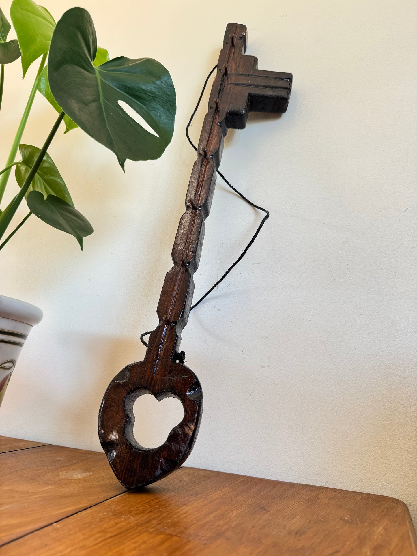 Large Rustic Wooden Key Hook Holder | Vintage Retro | Folk Art | Handcrafted |