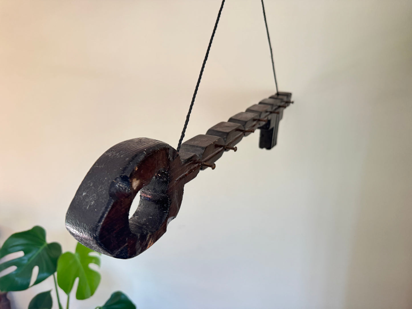 Large Rustic Wooden Key Hook Holder | Vintage Retro | Folk Art | Handcrafted |