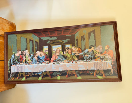 The Last Supper Framed Needlepoint | Leonardo Da Vinci | Handcrafted Folk Art | Vintage Retro | Religious Holy Jesus |