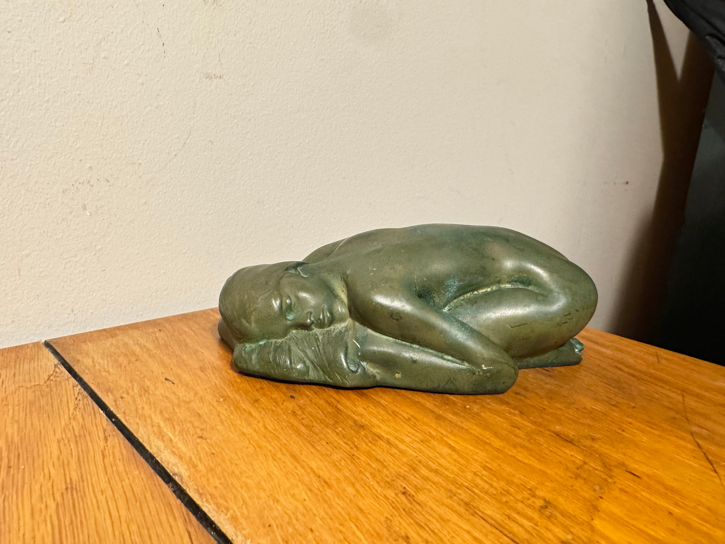 Carved Slate Sleeping Nude Lady Figure With Bronzed Effect Finish | Vintage Decor | Art Deco | Unique | c1930 |