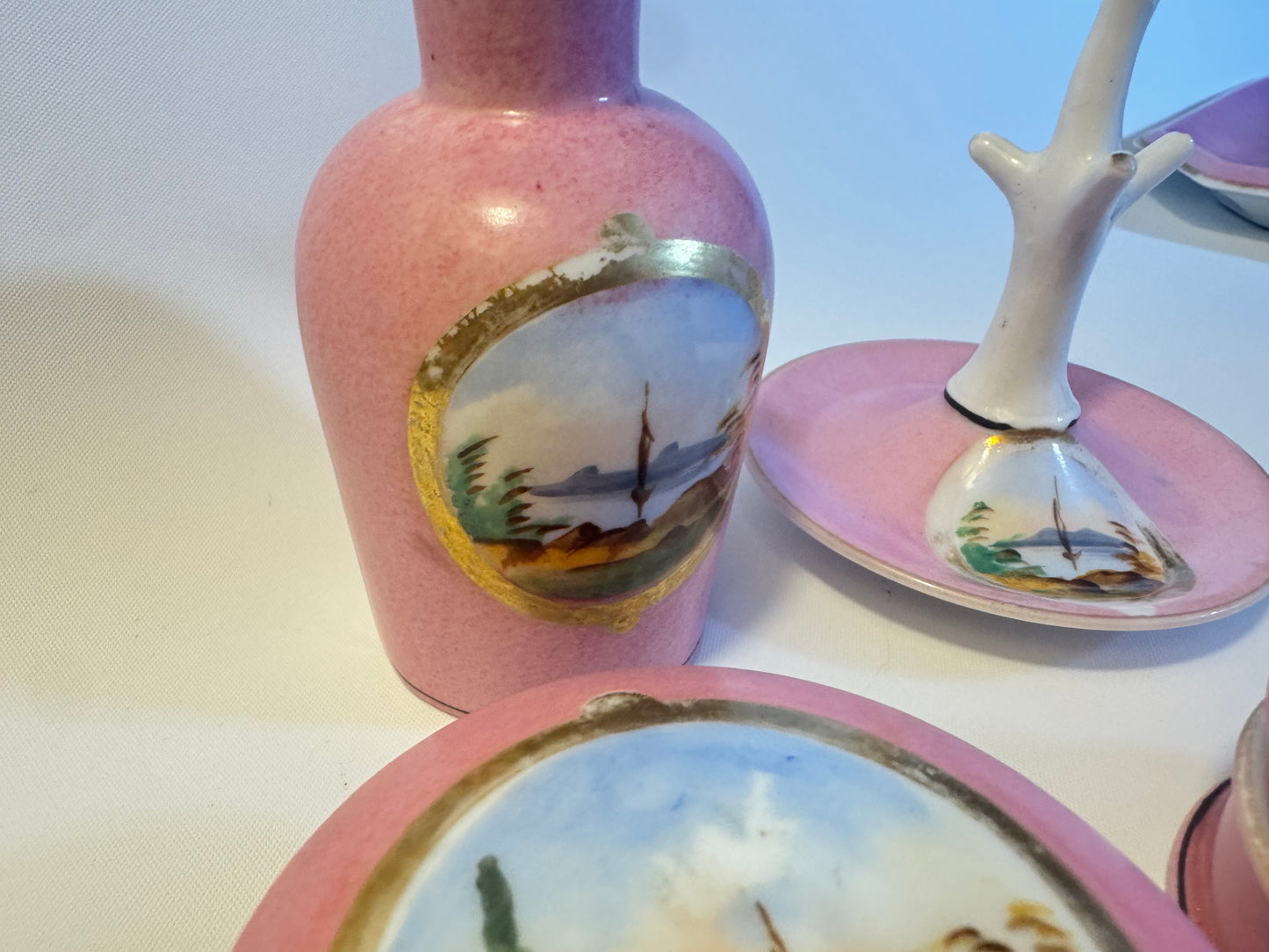 Pink Vintage Ceramic 7 Piece Vanity Set | Dressing Table | Retro Unique |