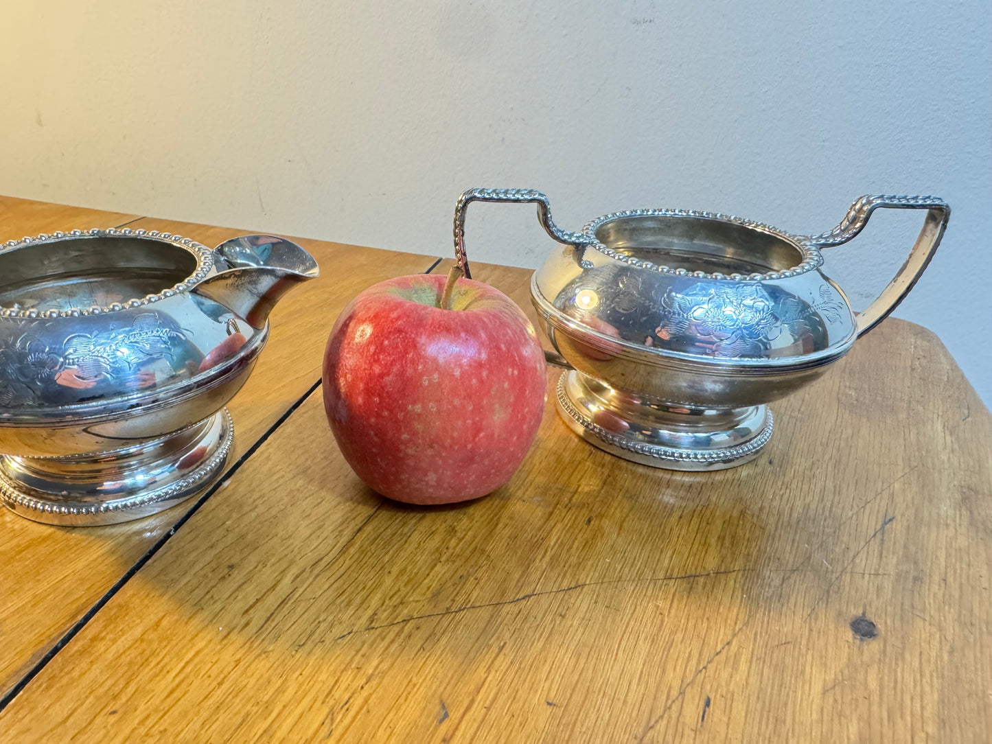 Silver Plated Sugar Bowl and Milk Jug | Hand Engraved | Made in England |