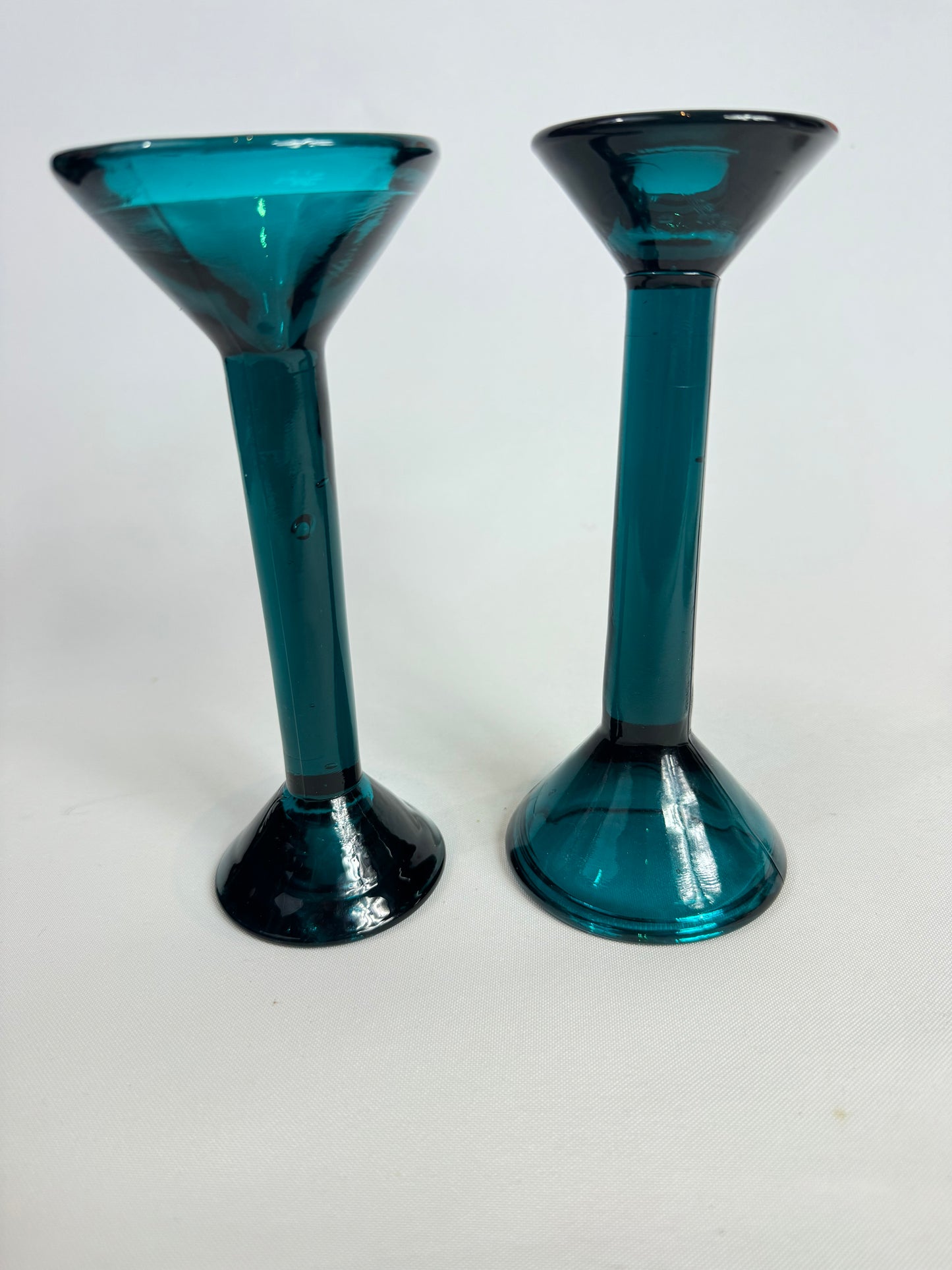 Turquoise Glass Candlestick Holders | Set of 2 | Vintage Retro