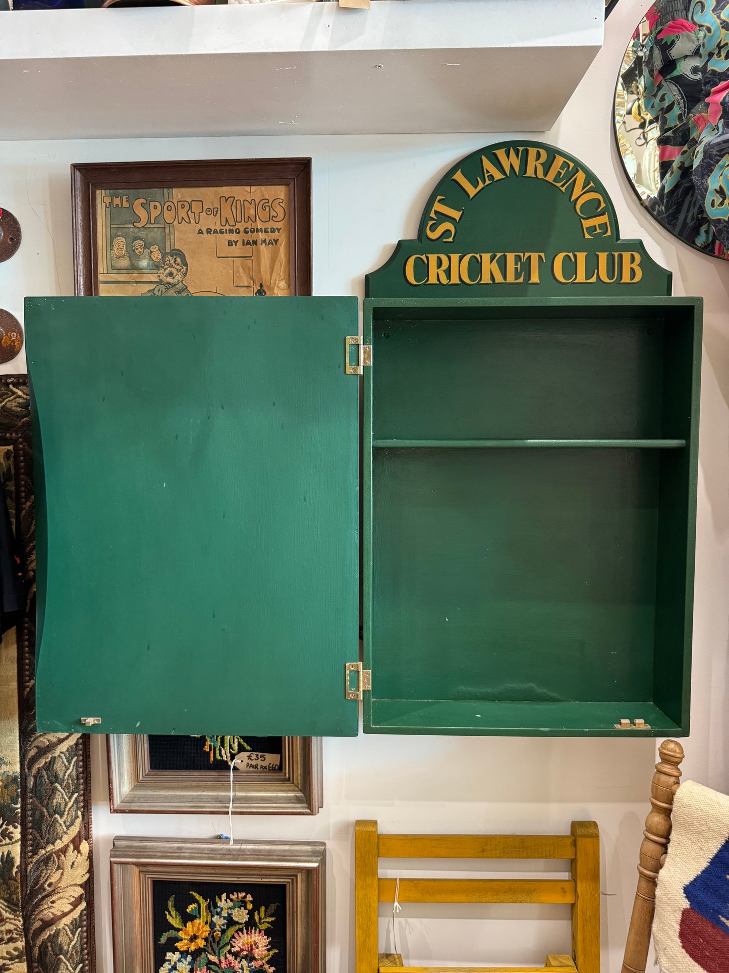 St Lawrence Cricket Club Wooden Wall Cabinet | Handcarved & Handpainted | Vintage Antique | British Cricket |