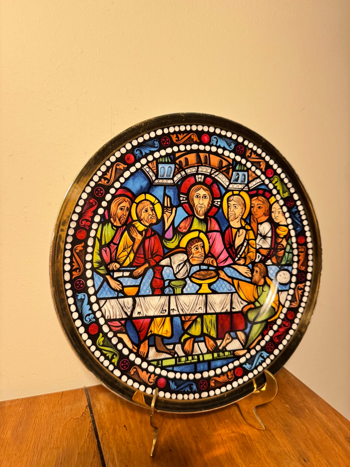 Decorative Colourful Wall Plate of Last Supper | Bone China | Made in England | Religious Quirky | Vintage Retro |