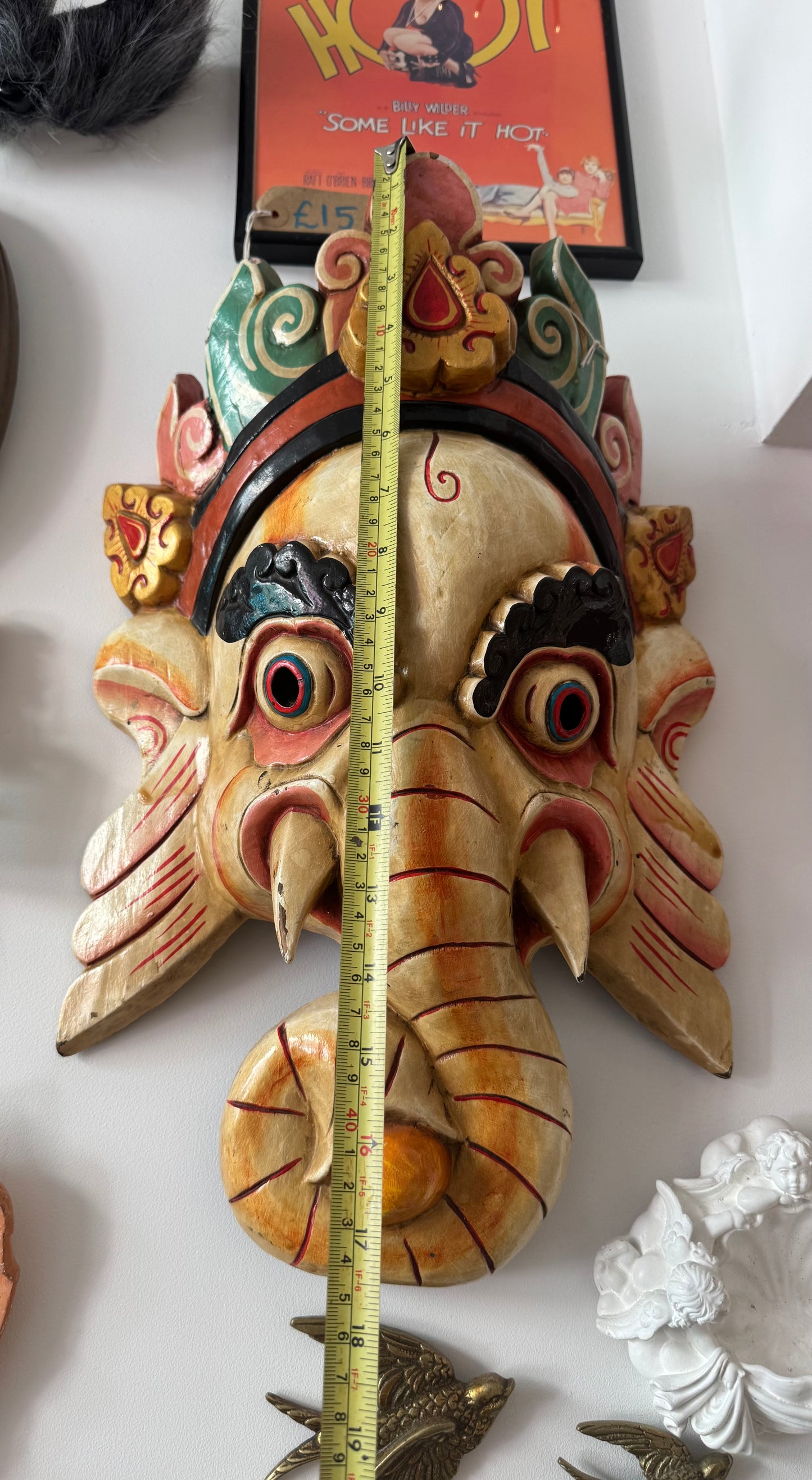 Ganesh Hand Carved Hand Painted Large Wood Wall Hanging | Vintage Quirky Unique | Spiritual Folk Art | Elephant