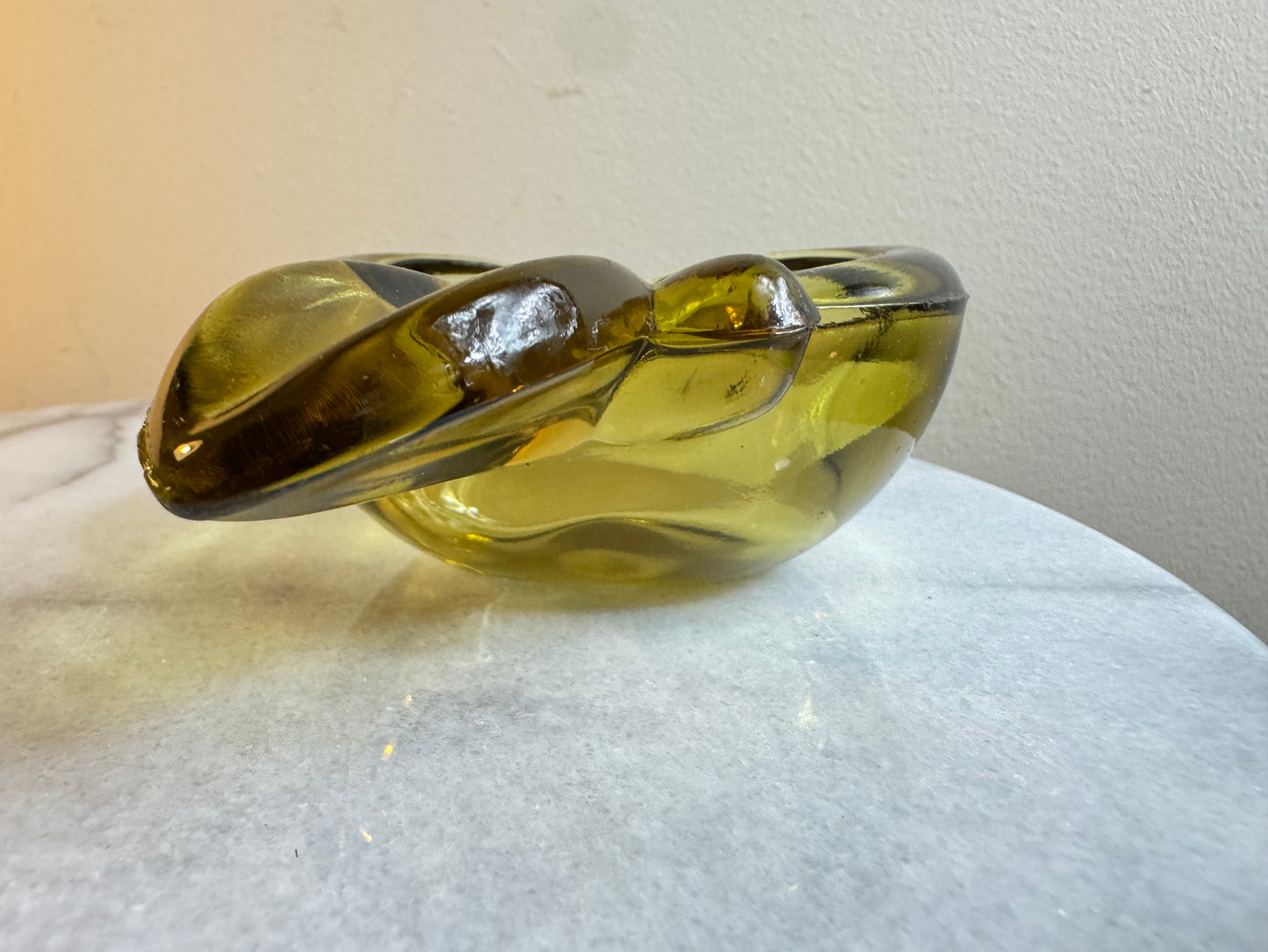 Yellow Thick Glass Apple Shaped Ashtray with Cigar Holder | Vintage Art Glass | Retro Kitsch |