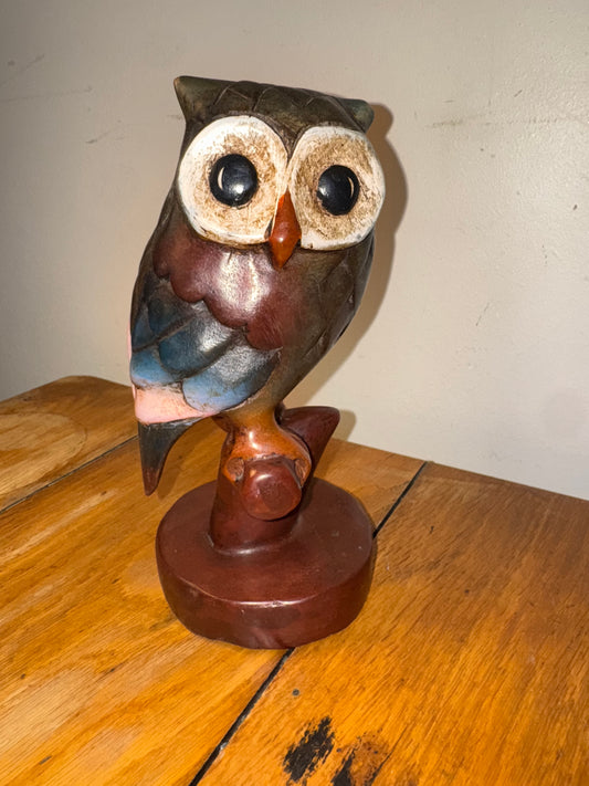 Handcarved Wooden Owl | Vintage Quirky Decor | Folk Art | Bird Sculpture |