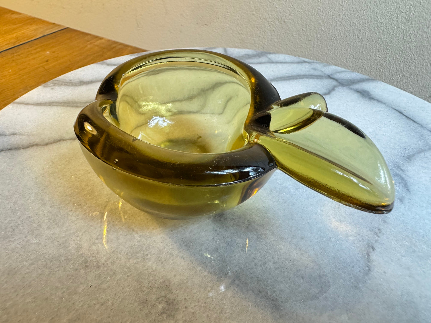 Yellow Thick Glass Apple Shaped Ashtray with Cigar Holder | Vintage Art Glass | Retro Kitsch |
