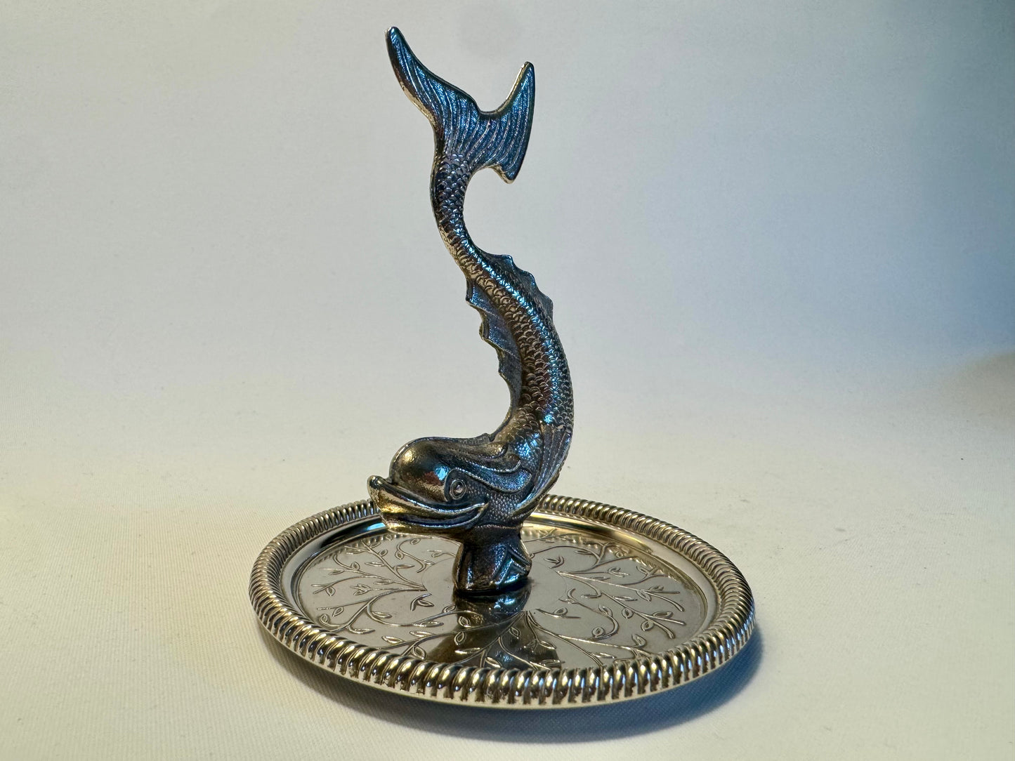 Silver Trinket Dish with Dolphin | Vintage Antique Style | Ring & Jewellery Dish | Zodiac Plate of England |