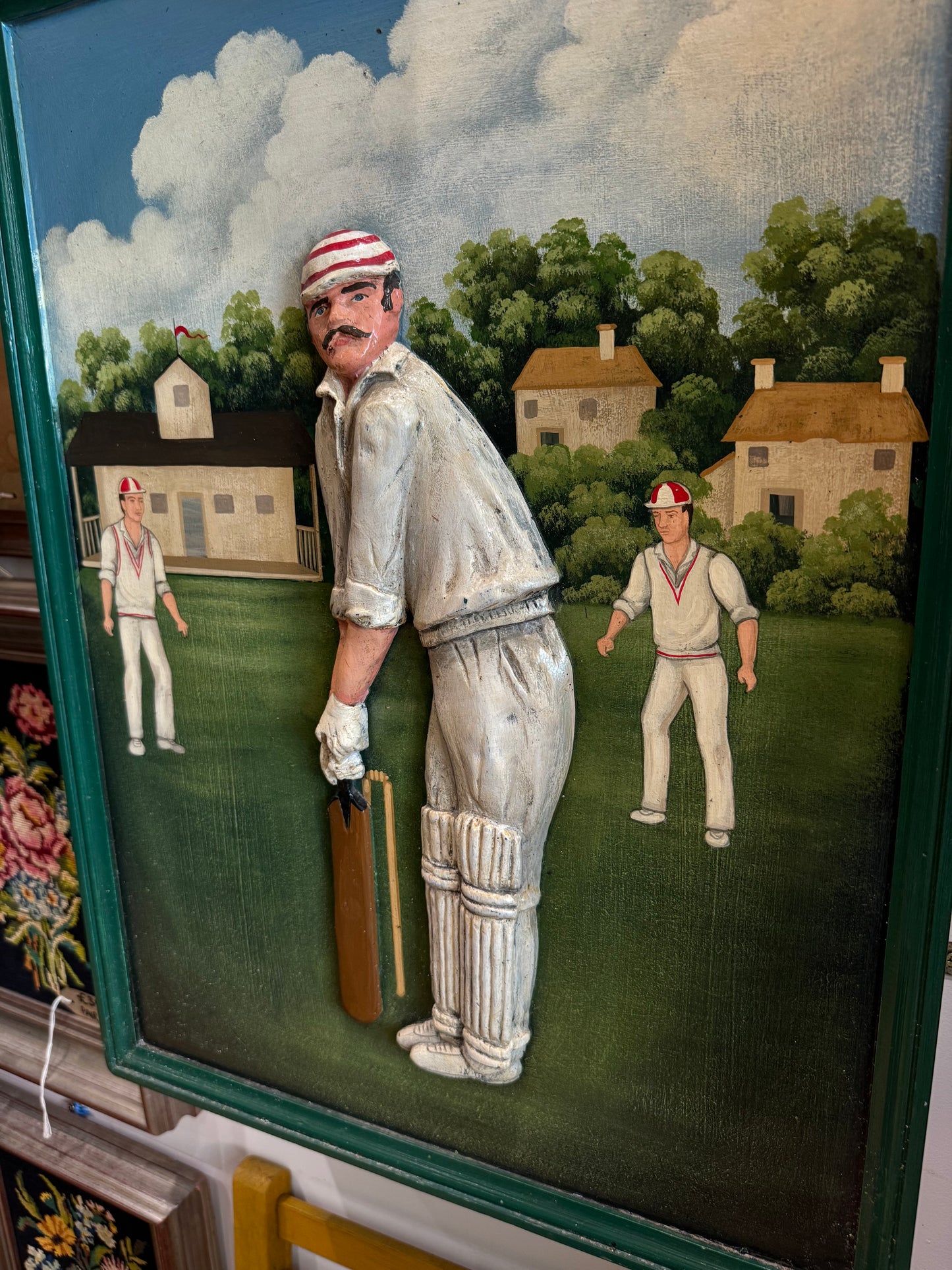 St Lawrence Cricket Club Wooden Wall Cabinet | Handcarved & Handpainted | Vintage Antique | British Cricket |