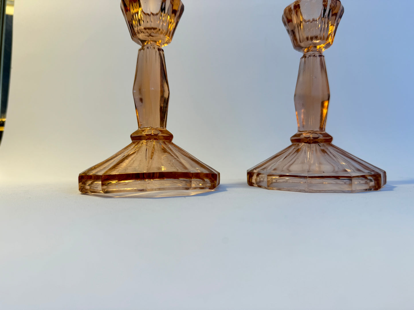 Pink Thick Cut Glass Candlestick Holders | Vintage Retro Homeware |