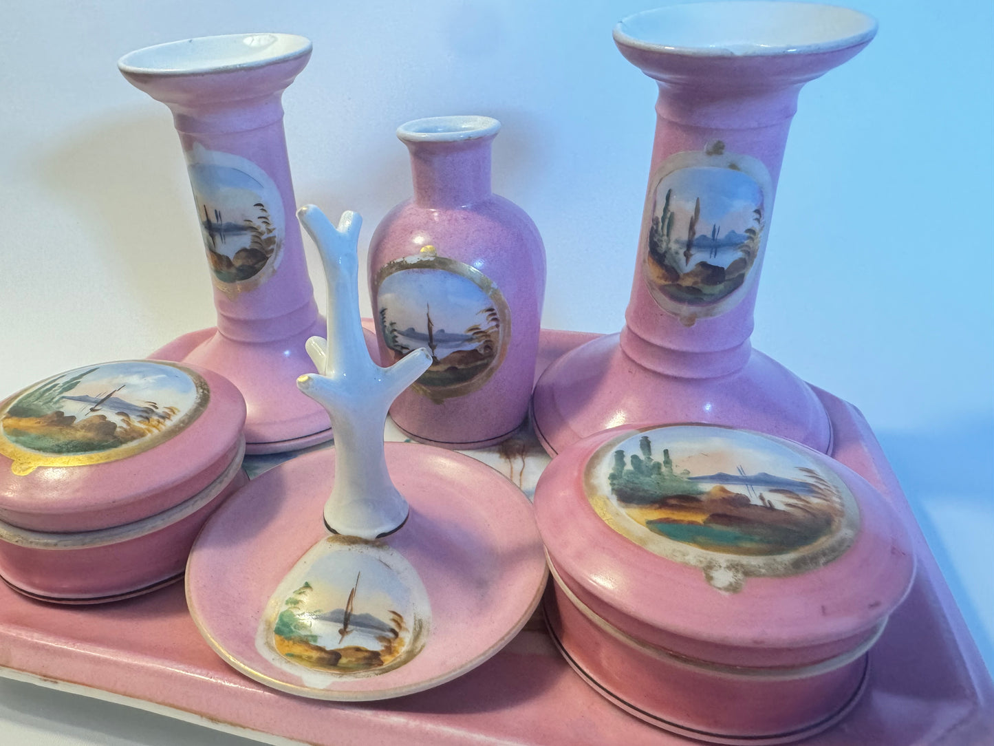 Pink Vintage Ceramic 7 Piece Vanity Set | Dressing Table | Retro Unique |