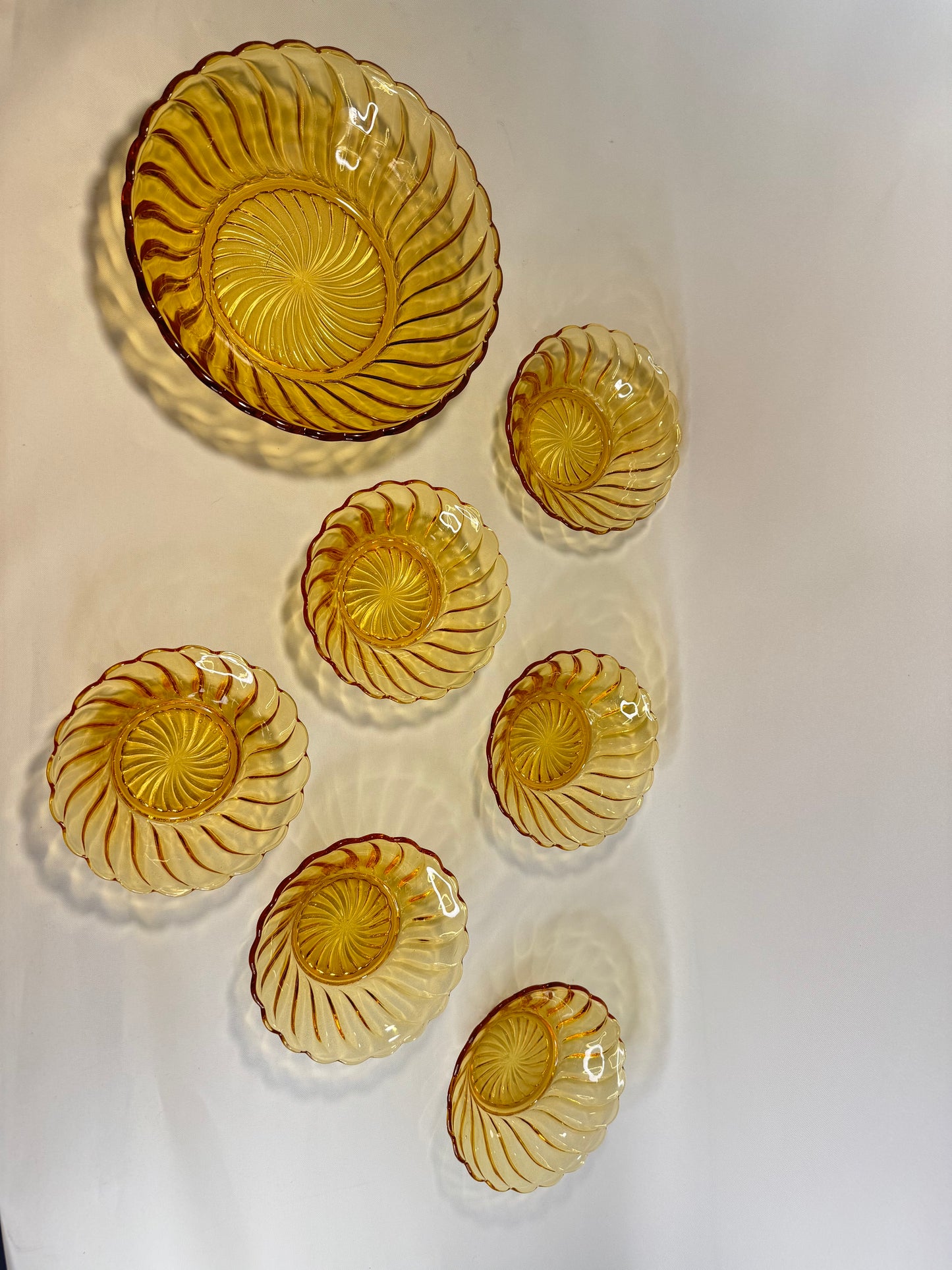 Glass Dessert Bowl Set. Bagley England. Vintage Depression Glass.