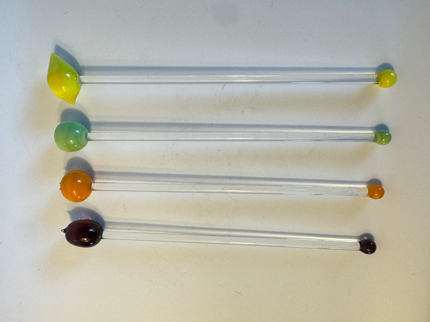 Glass Fruit Cocktail Stirrers | Grape Orange Apple Lemon | Vintage Retro Kitsch | Barware Glassware Dinner Party |
