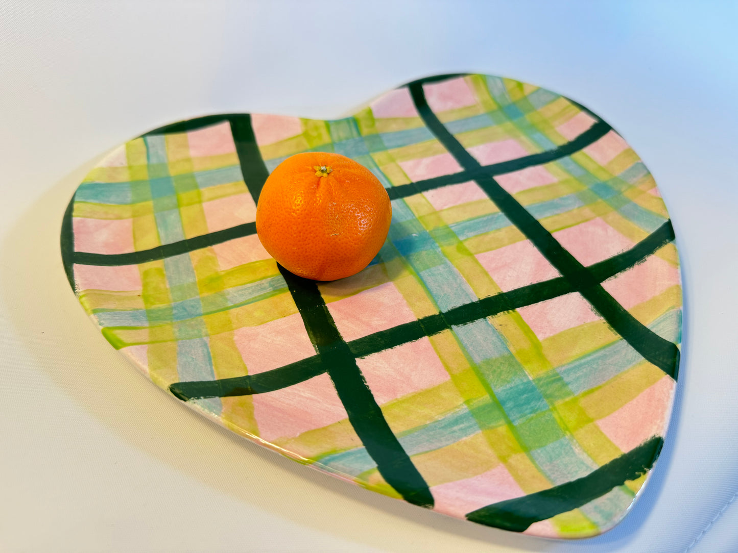 Heart Shaped Decorative Plate | Tartan/Checked Pattern | Vintage Retro Style | Cute Decor Dopamine Decor |