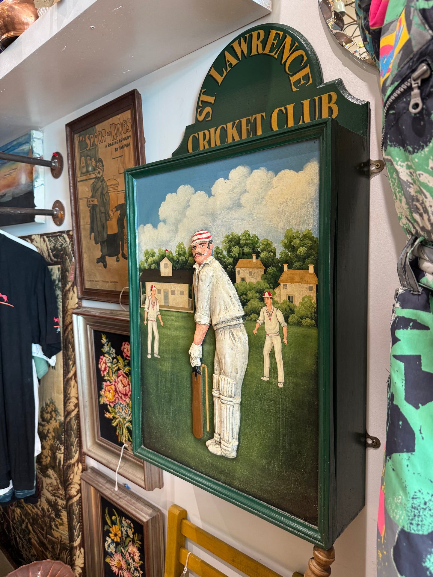 St Lawrence Cricket Club Wooden Wall Cabinet | Handcarved & Handpainted | Vintage Antique | British Cricket |