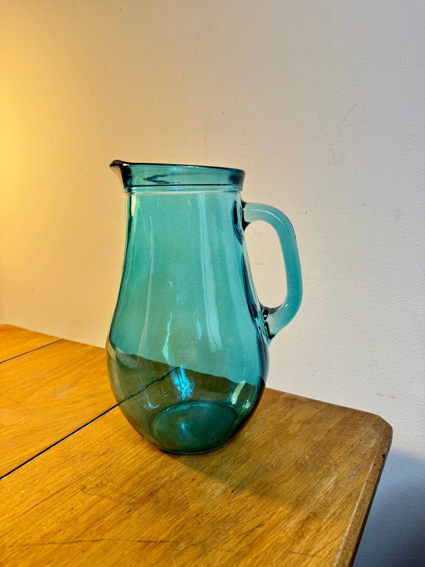 Turquoise Glass Jug | Vintage Retro Barware| Quirky Unique Cocktail Pitcher | Flower Vase |