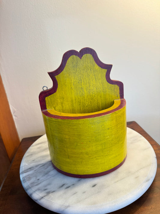 Wooden Handpainted Vintage Wall Pocket | Gallery Wall Decor | Antique | Solid Wood | Giving French Circus