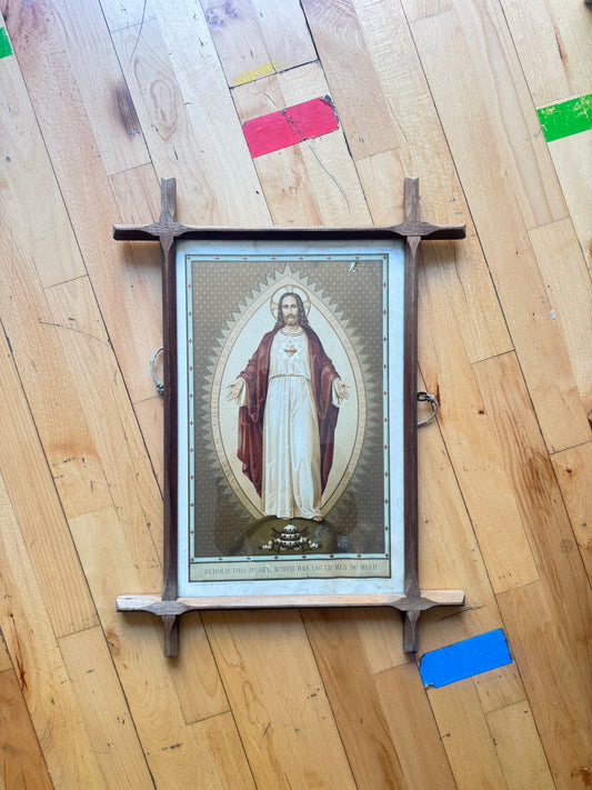 The Sacred Heart of Jesus Antique Framed Art | Vintage Retro | Catholic Holy Religious | Gallery Wall |