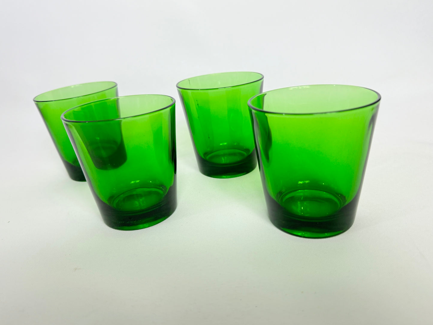 Green Italian Glass Short Tumblers | Vintage Retro MCM Mid Century | Barware |