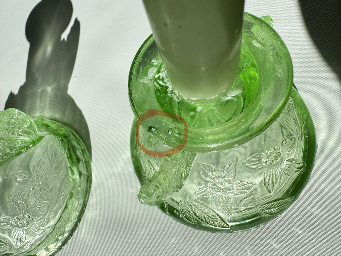 Sowerby 1930’s Green Cut Glass Art Deco Butterfly Candlestick Holders | Set of 2 | Vintage Retro | Angel Wings |