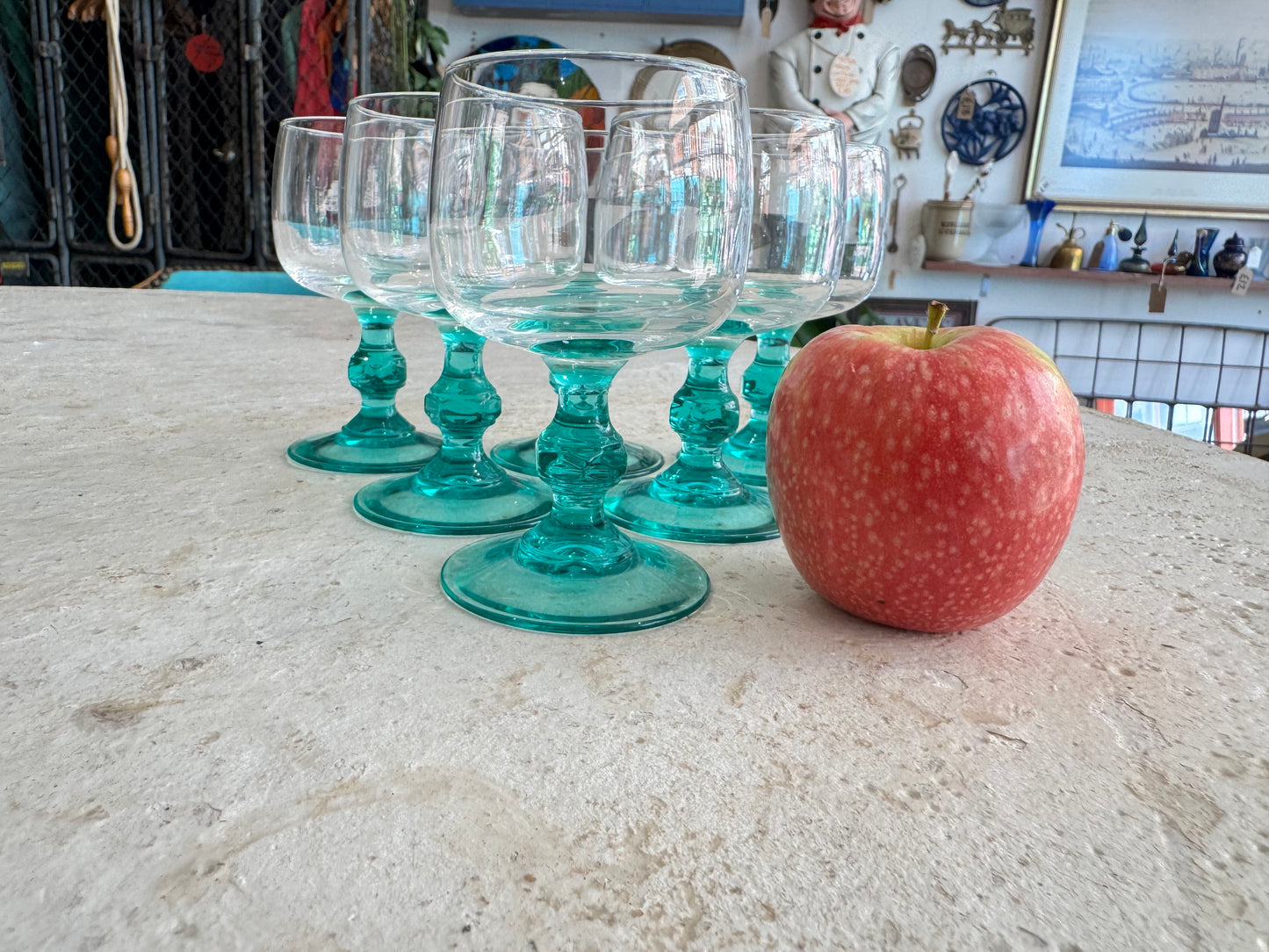 Turquoise Stem Glasses | Luminarc France | Wine/Cocktail/Aperitivo Glasses | Vintage Retro Barware Glassware |