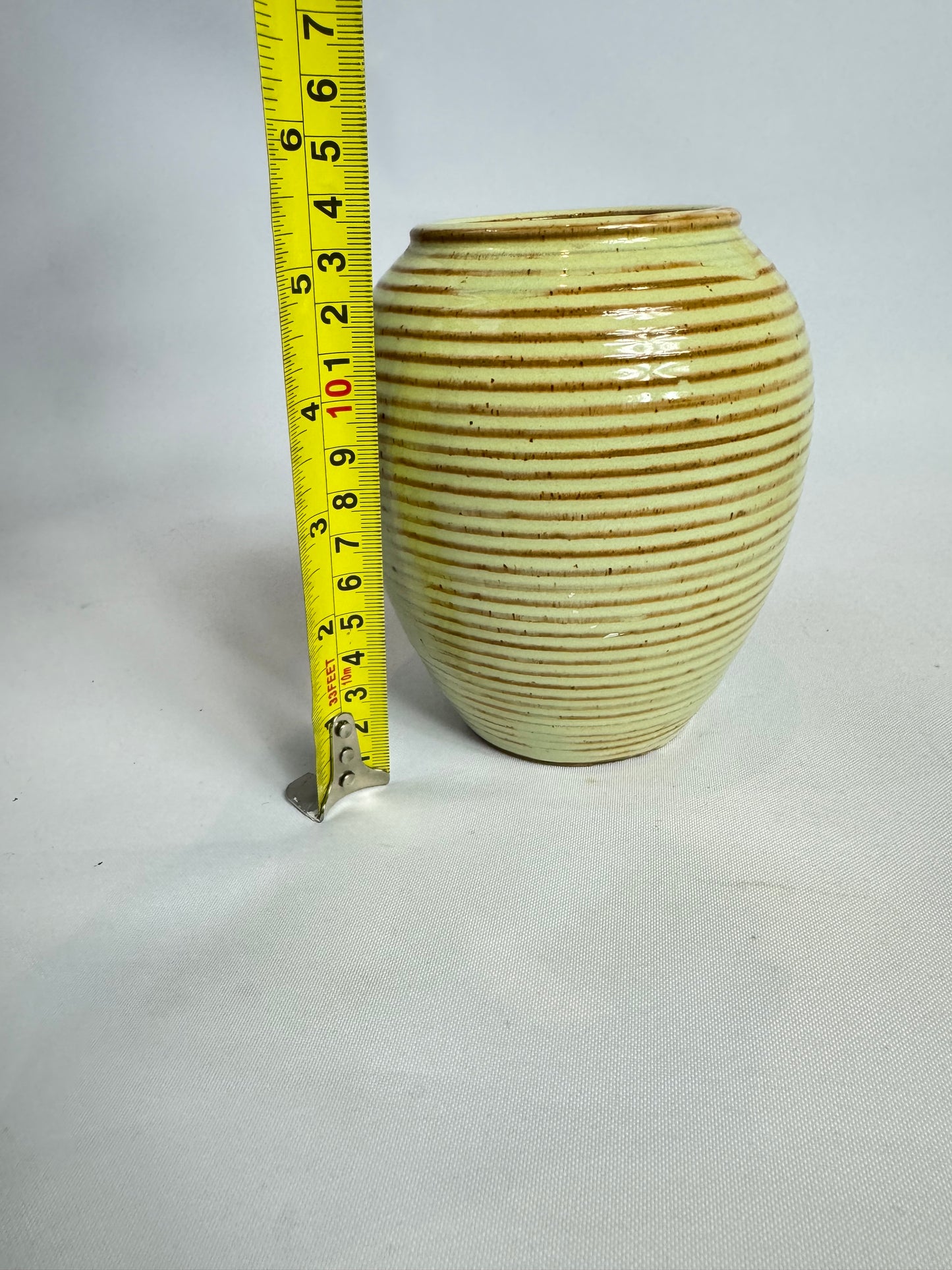 Burton Studio Pottery Round Vase | Striped | Vintage Retro | MCM Mid Century |