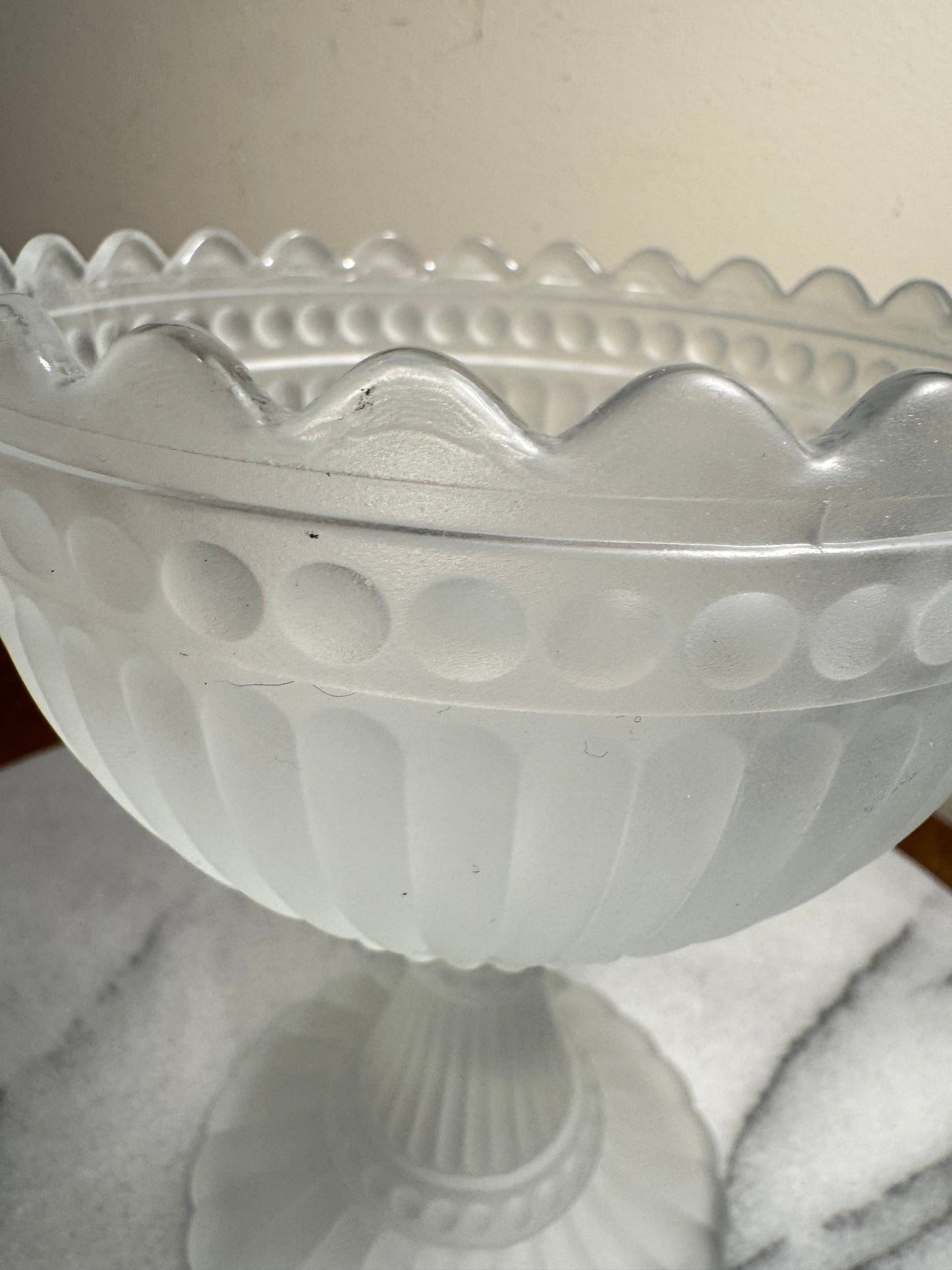 Marrimekko Mariskooli Footed Glass Bowl | Iittala | Vintage Retro Decor | Frosted/Blue |