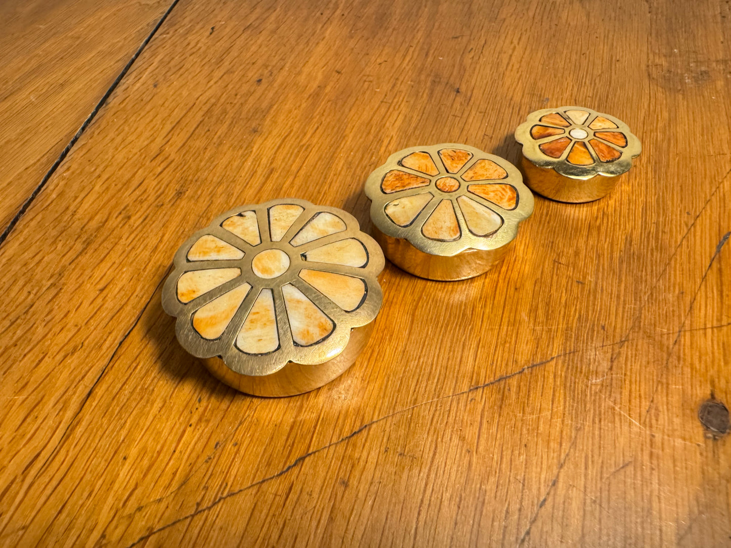Set of 3 Small Brass Flower Pill Boxes | Vintage Retro | Trinket Box |