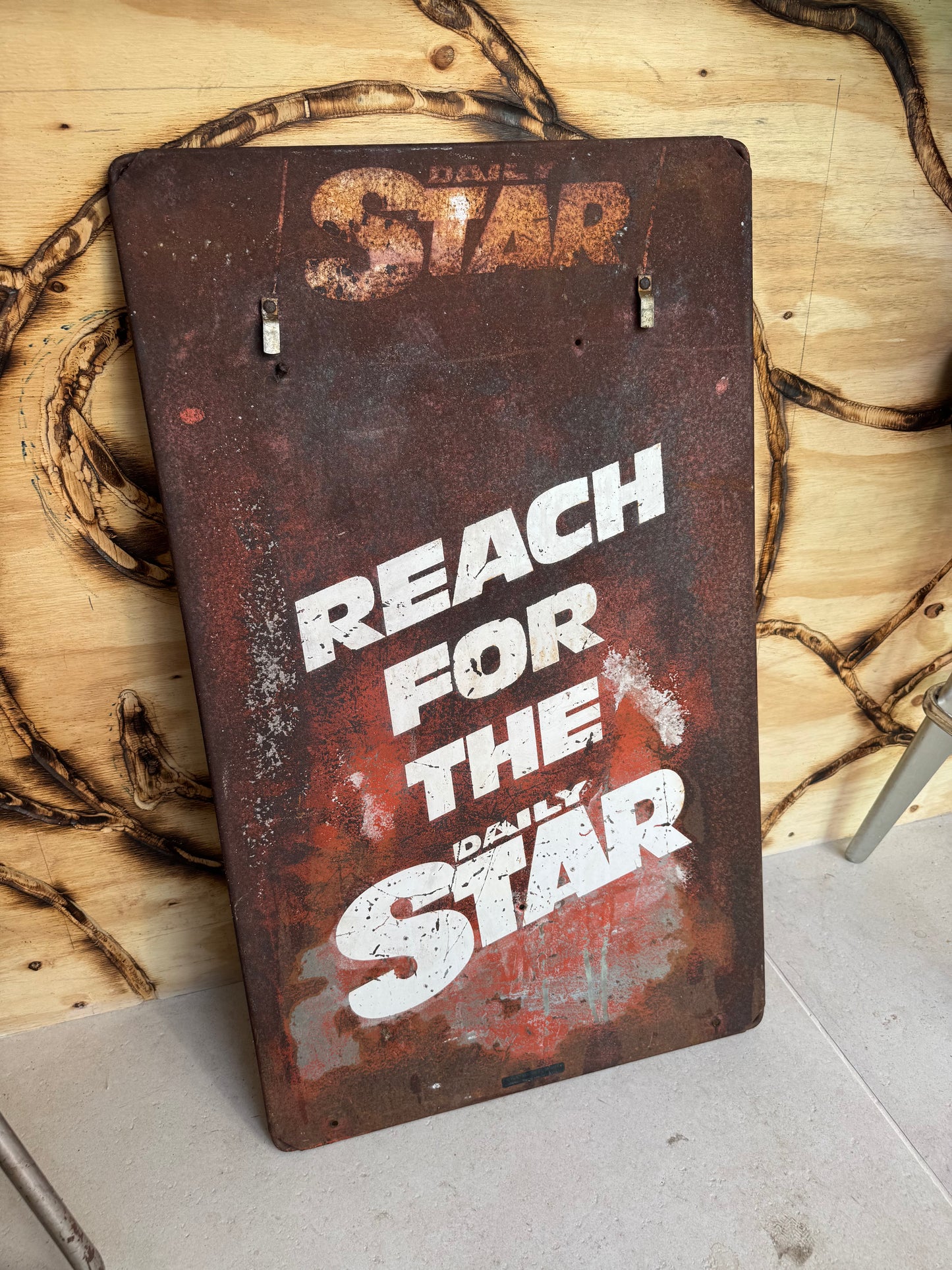 Large Daily Star Newspaper Advertising Metal Sign | Weathered Distressed | Vintage Retro | Reach For The Daily Star |