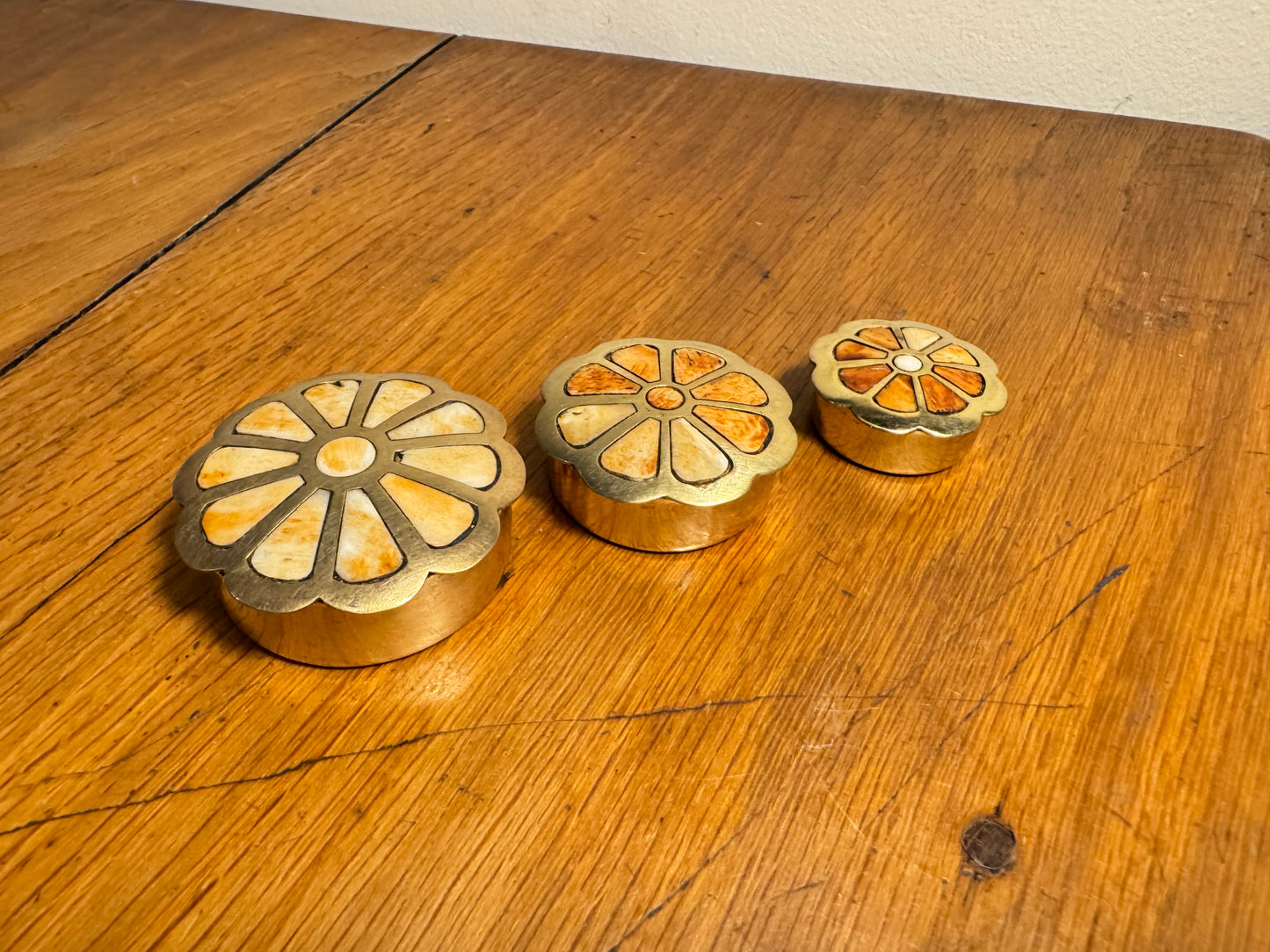 Set of 3 Small Brass Flower Pill Boxes | Vintage Retro | Trinket Box |