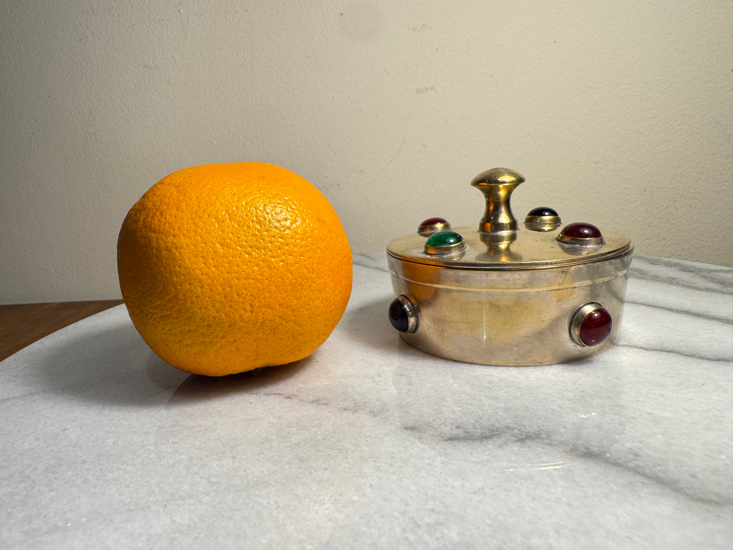 Small Metal Trinket Box with Bead Detail | Arts & Crafts Style | Vintage Retro Quirky |