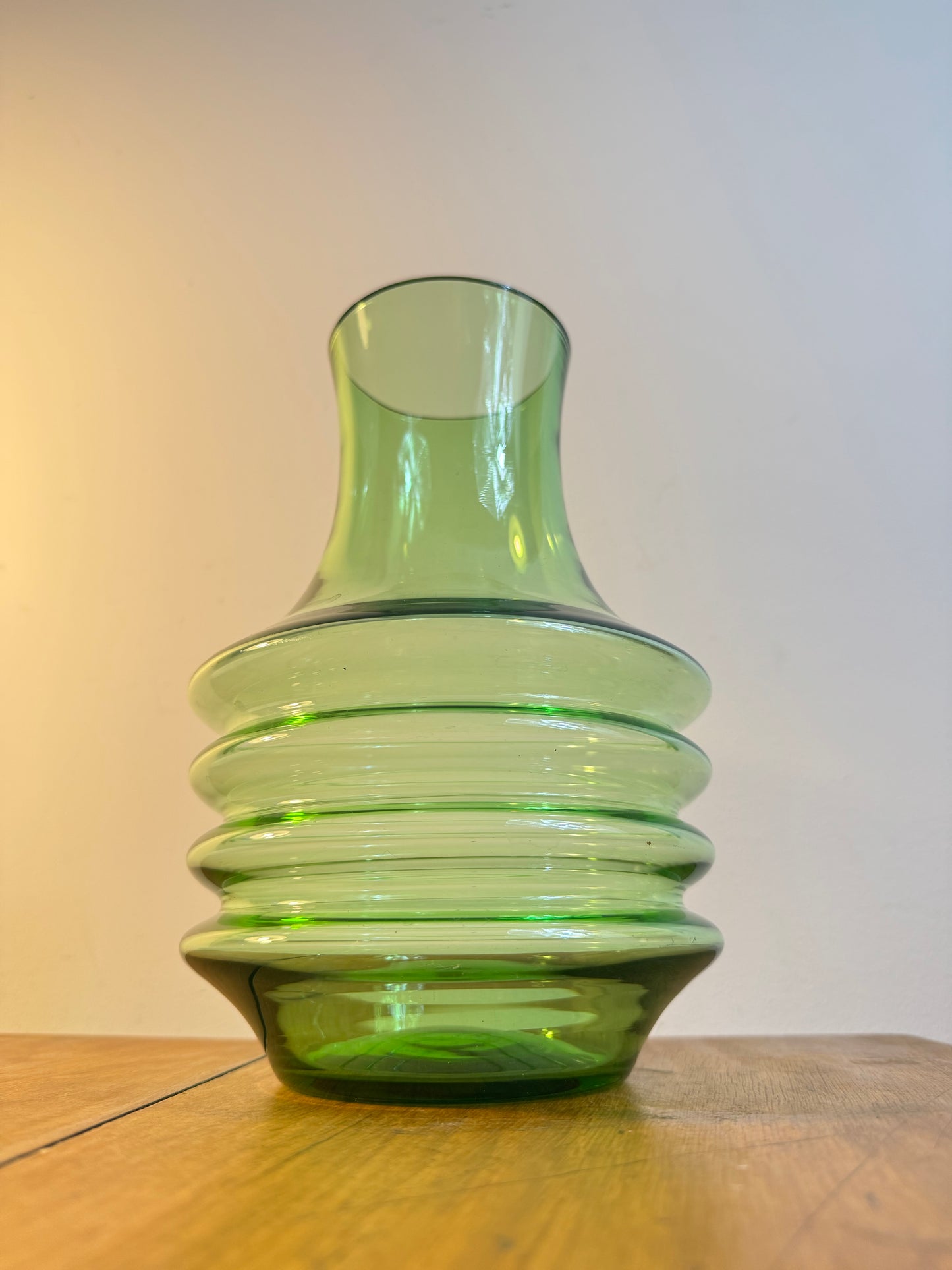 Green Hooped Glass Vase | Vintage Retro | Unusual Unique Quirky | Scandi |