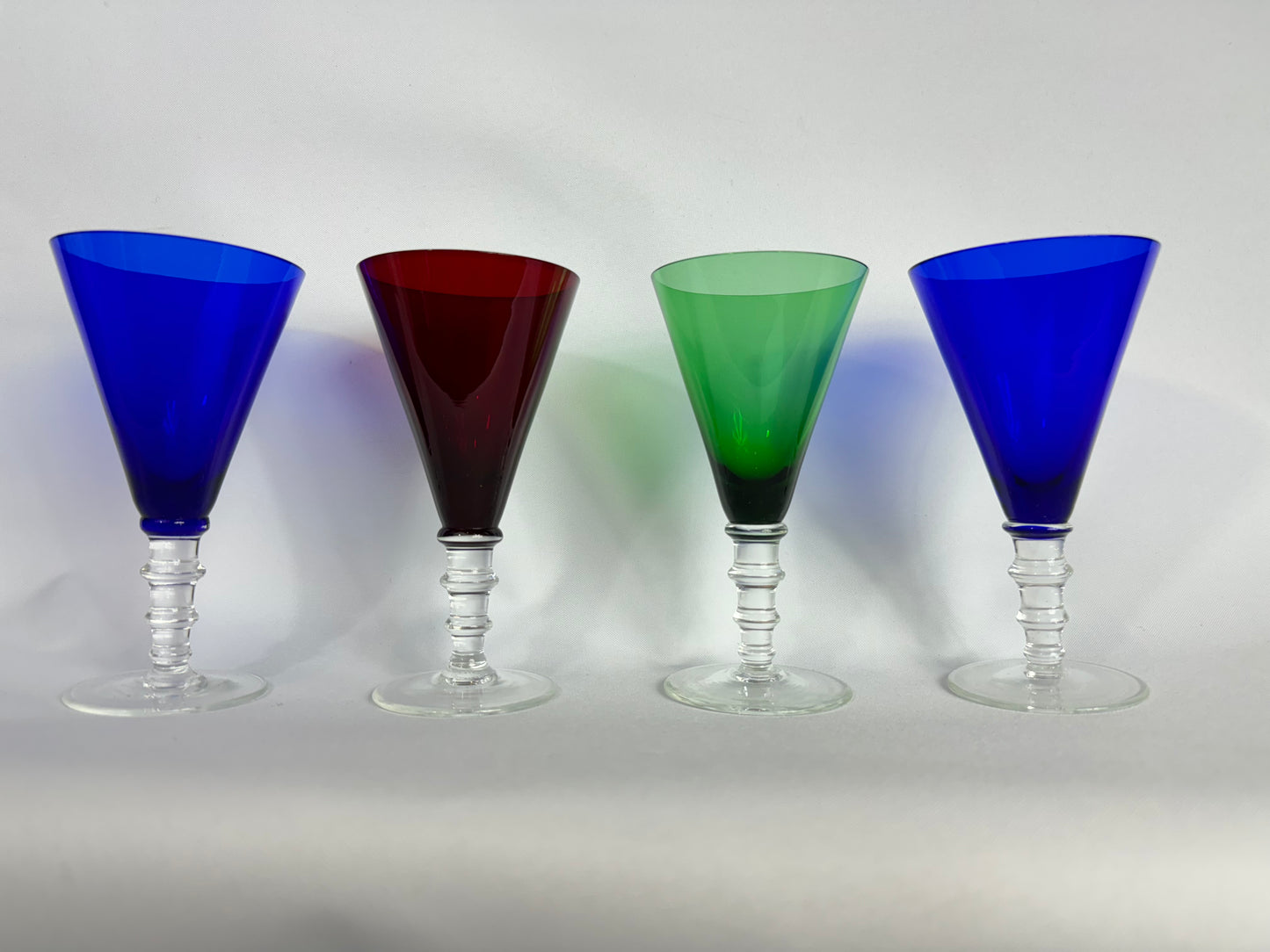 William Yeoward Coloured Crystal Wine Glasses | Set of 4 | Vintage Retro Style |