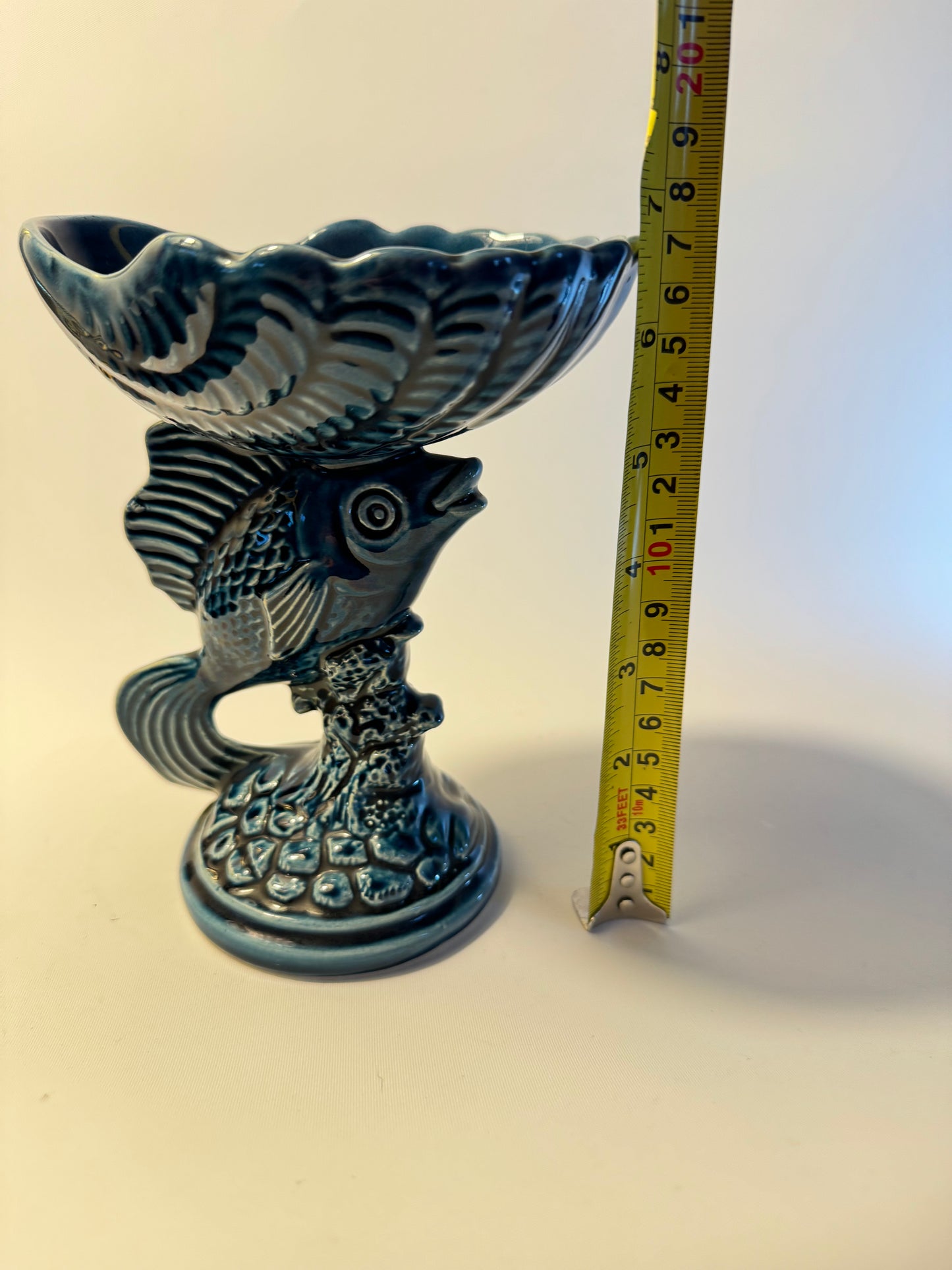 Devonway Pottery Deep Blue Fish Dish Bowl | Pedestal Bowl | Vintage Retro | Quirky Unique |