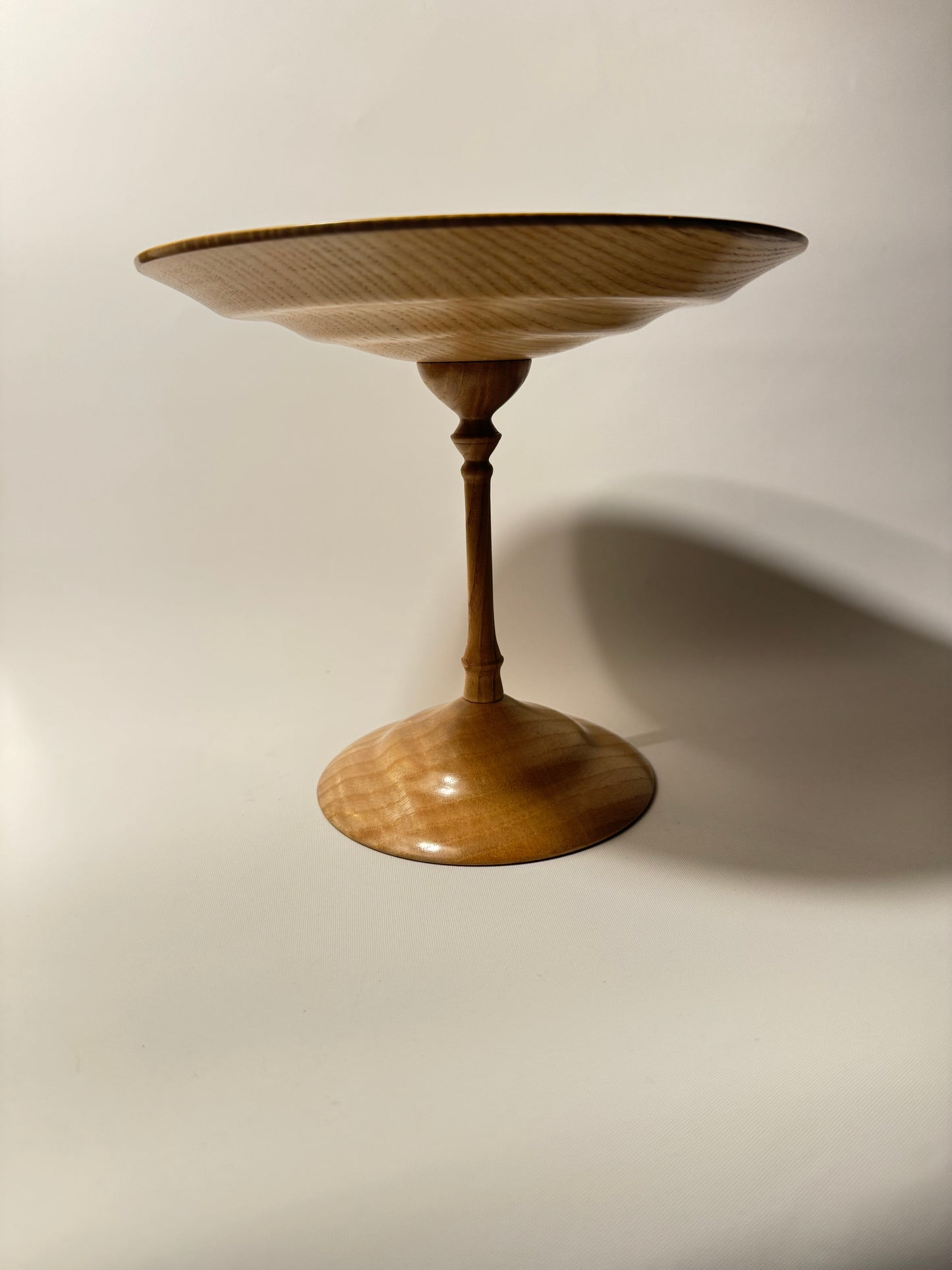 Handmade Ash Wood Pedestal Platter/Bowl | Dinner Party Serveware | Vintage Retro | Scandi | MCM Mid Century |