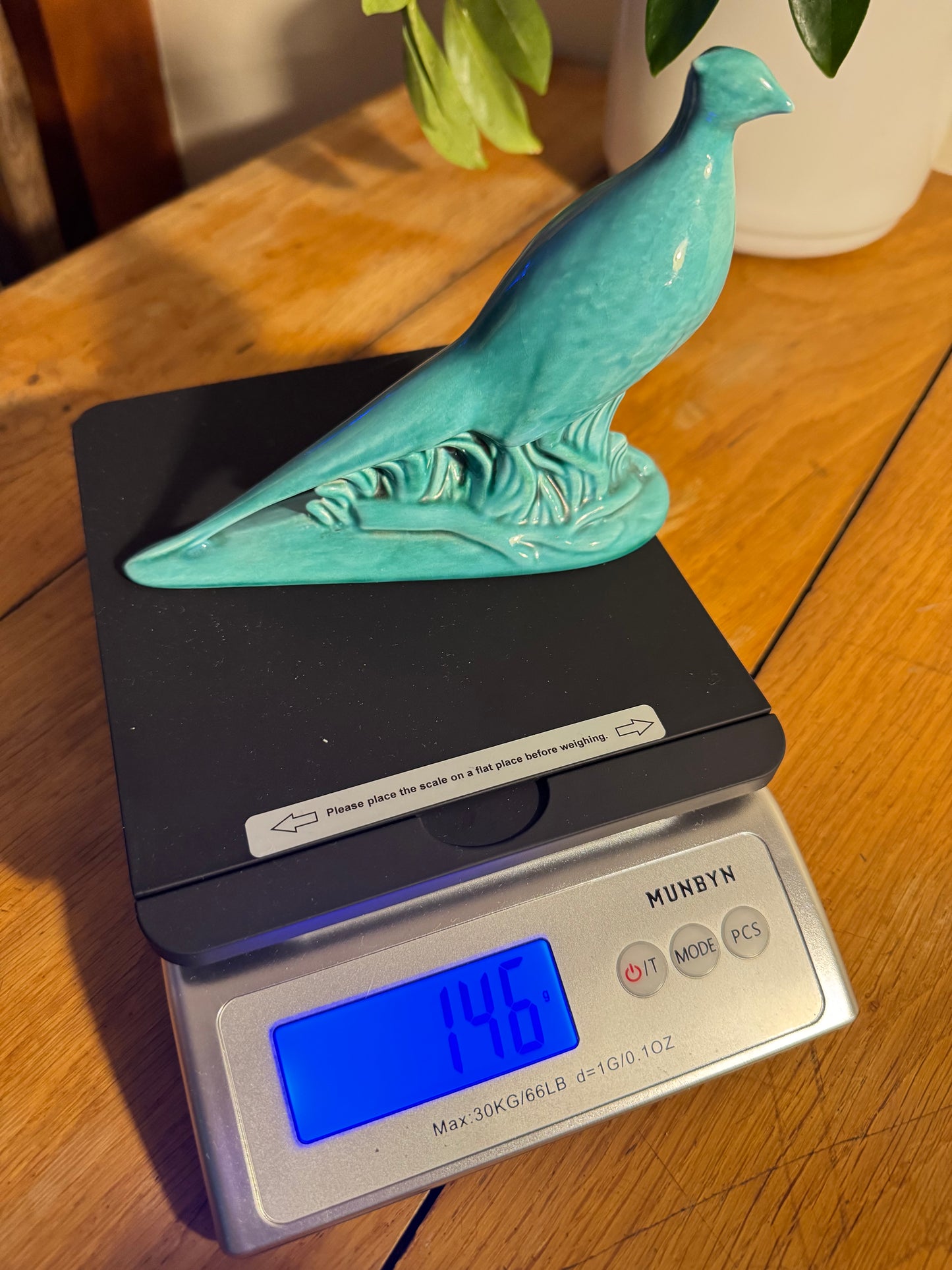 Turquoise Green Ceramic Pheasant Statue Ornament | Vintage Retro Decor | Made in UK |