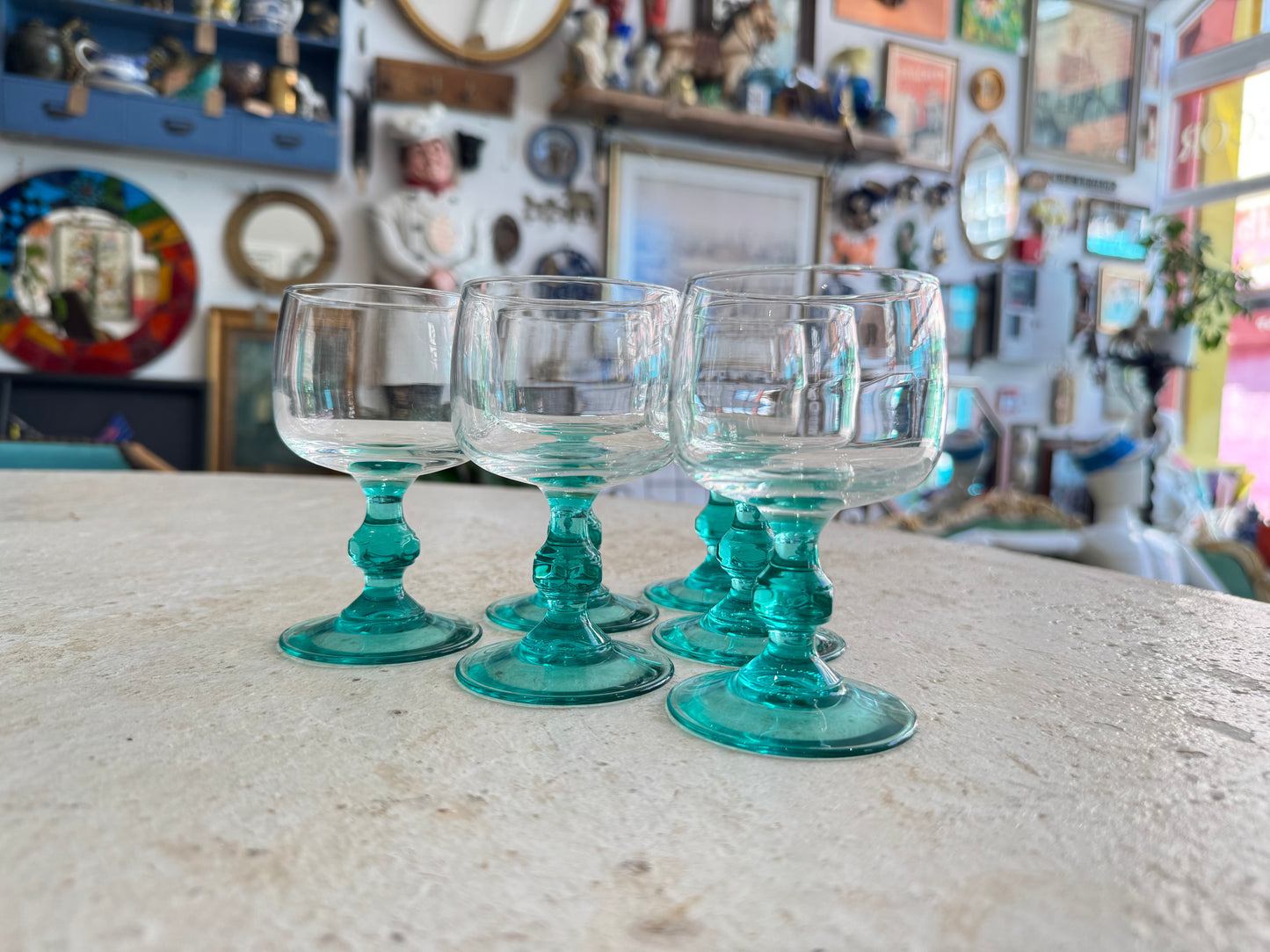 Turquoise Stem Glasses | Luminarc France | Wine/Cocktail/Aperitivo Glasses | Vintage Retro Barware Glassware |