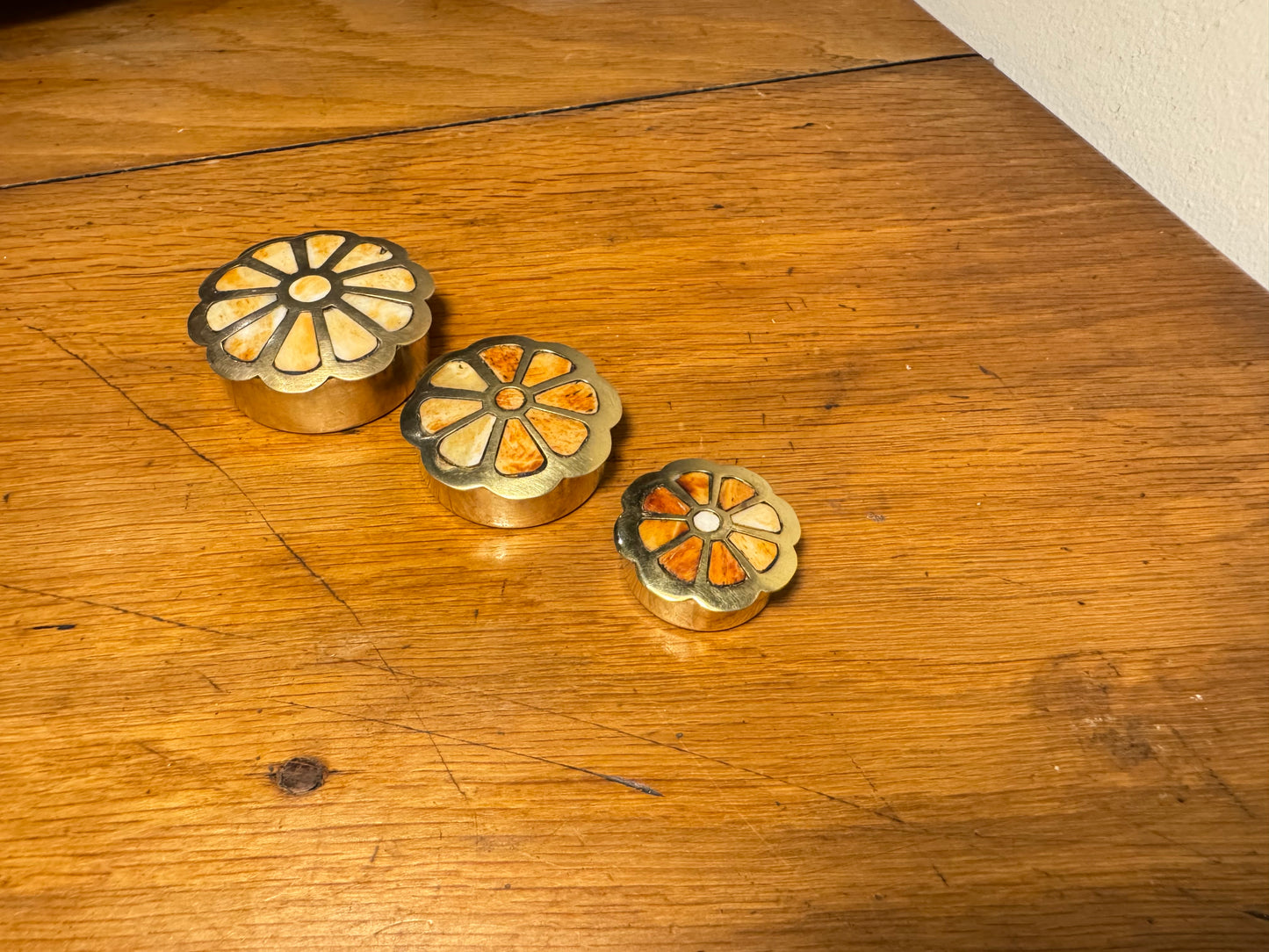 Set of 3 Small Brass Flower Pill Boxes | Vintage Retro | Trinket Box |