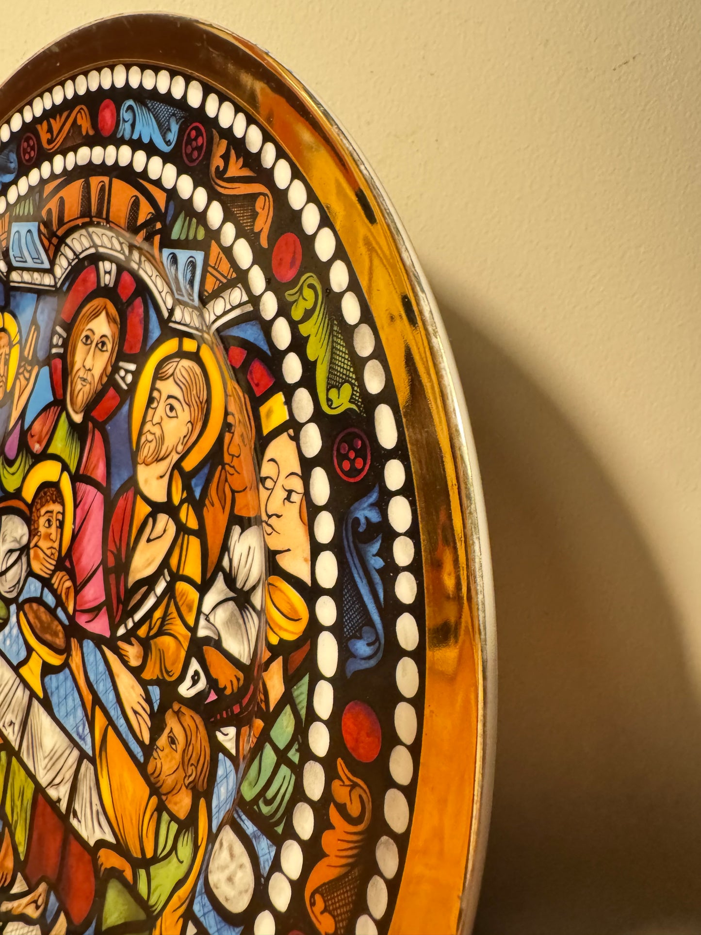 Decorative Colourful Wall Plate of Last Supper | Bone China | Made in England | Religious Quirky | Vintage Retro |