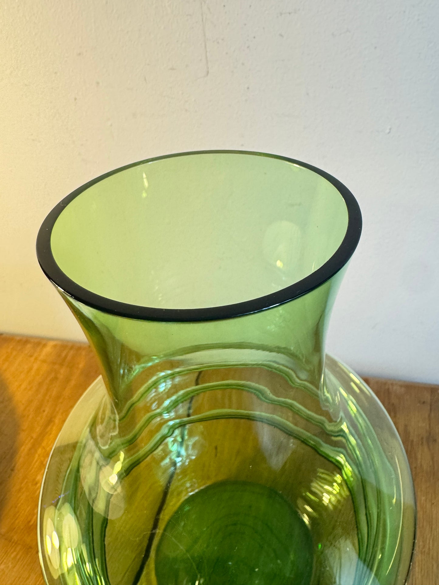 Green Hooped Glass Vase | Vintage Retro | Unusual Unique Quirky | Scandi |